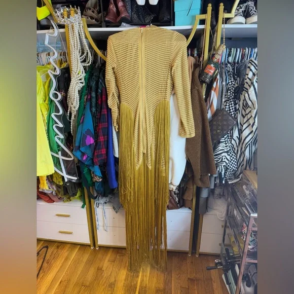 House of CB Gold Fringe Maxi Dress - Size Large - Picture 7 of 8